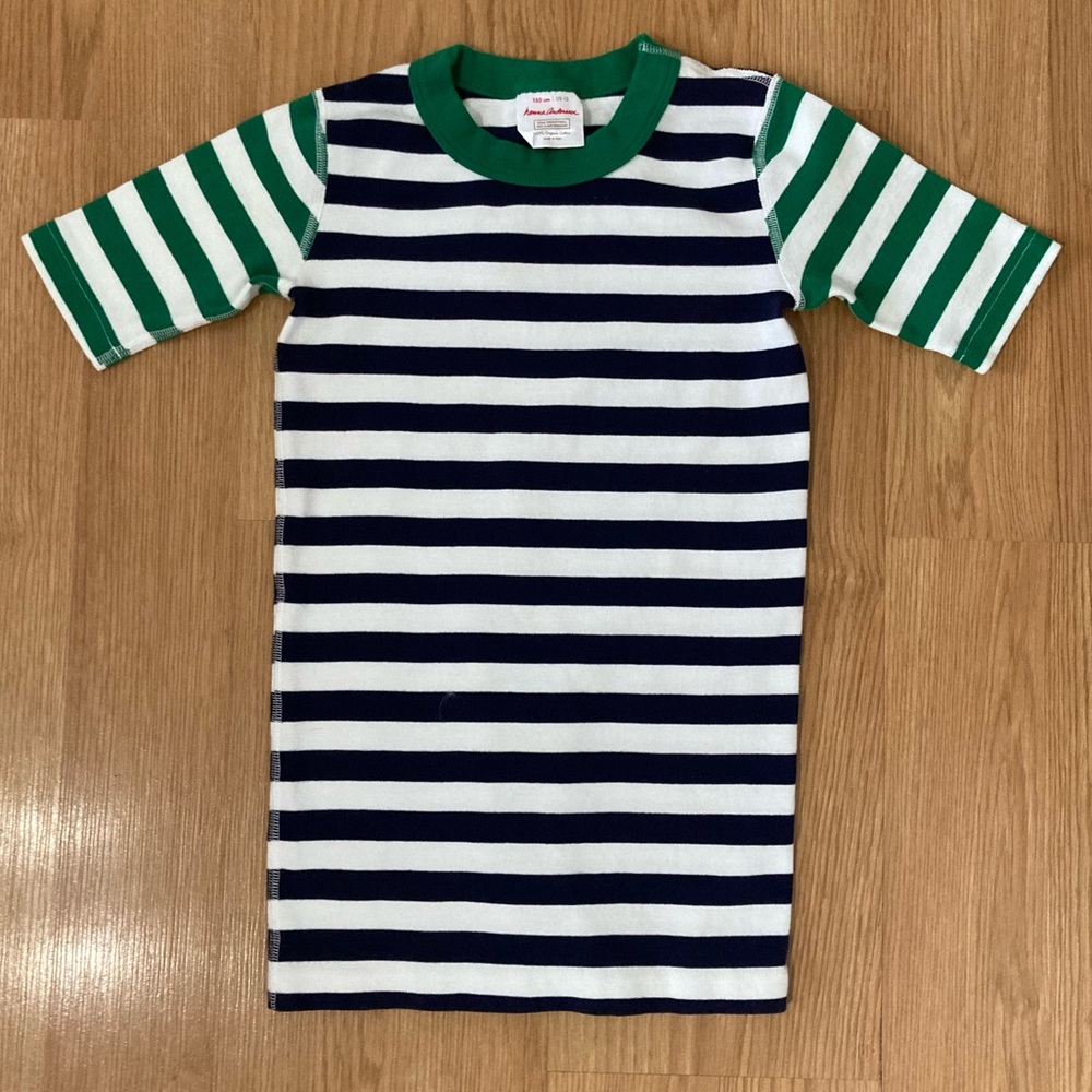 NWOT Hanna Andersson Green and Navy Striped Shirt Kids 12